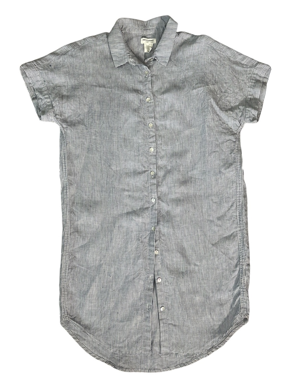 Artisan NY Linen Button Down Dress Blue & White Stripe Size XS